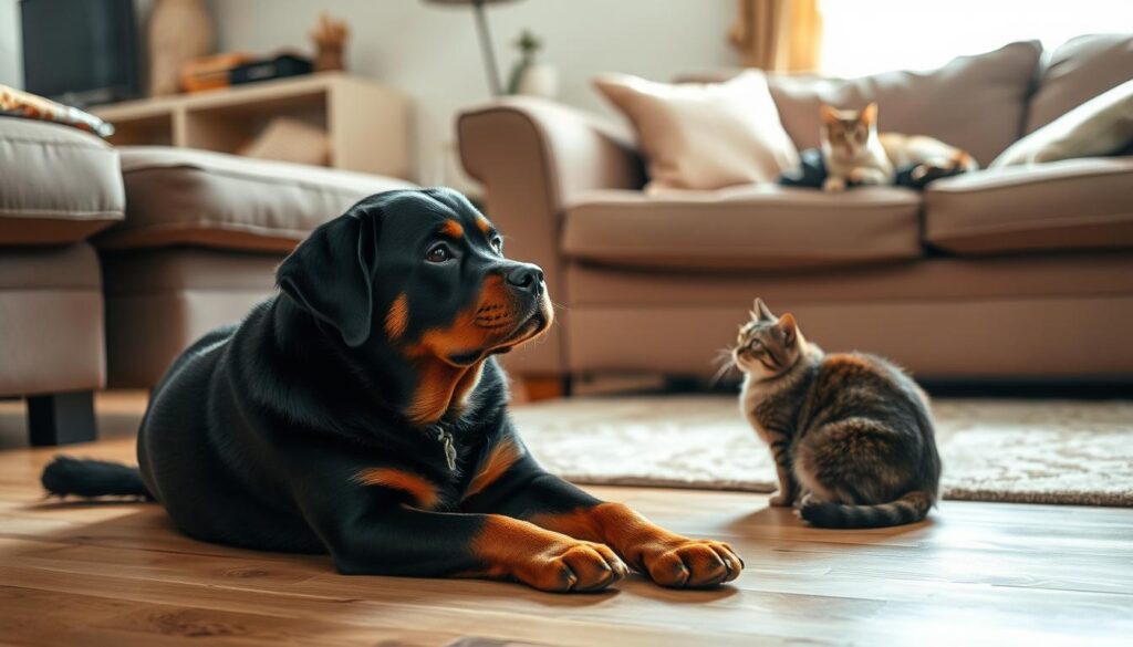 Rottweiler and cat 