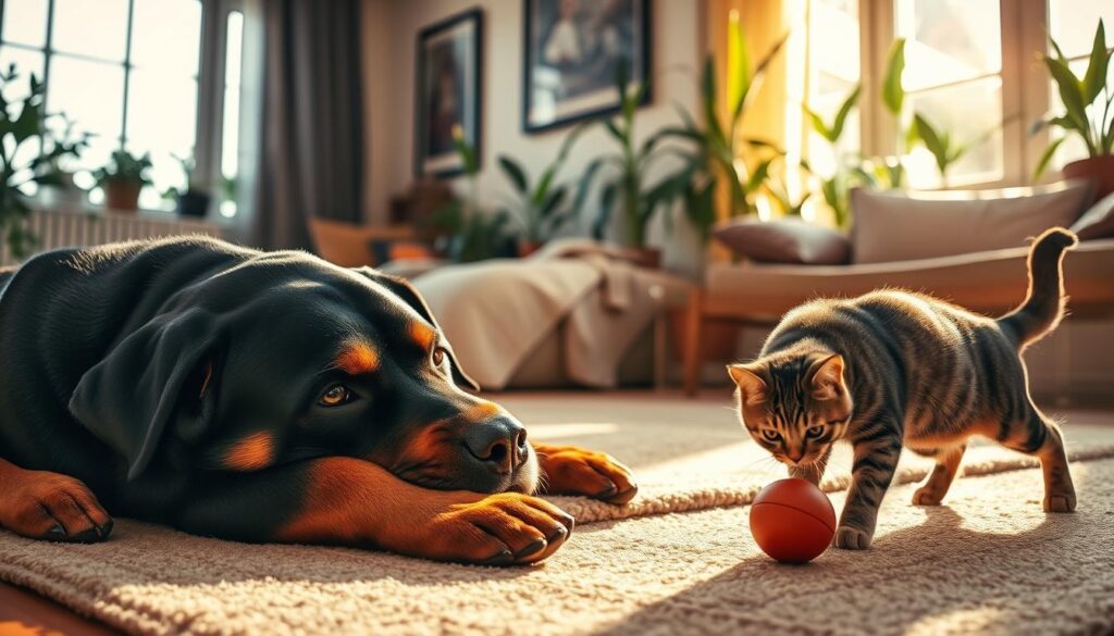 Rottweiler and cat 